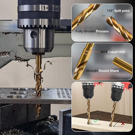 Luckyway 5/64" Cobalt Drill Bit (20 Pcs), Jobber Length Twist Drill Bit Set for Hard Metal, Stainless Steel, Cast Iron, Wood and Plastic, with Storage Case