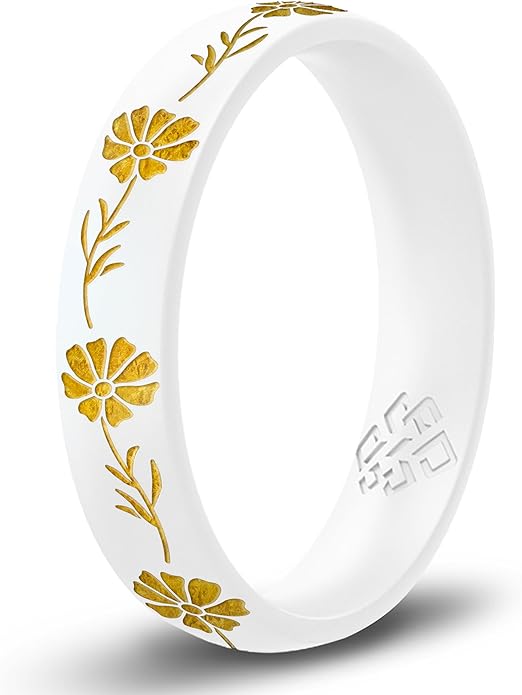 Knot Theory Birth Flower Silicone Ring for Women - 4mm Comfort Fit Wedding Band Engagement Ring