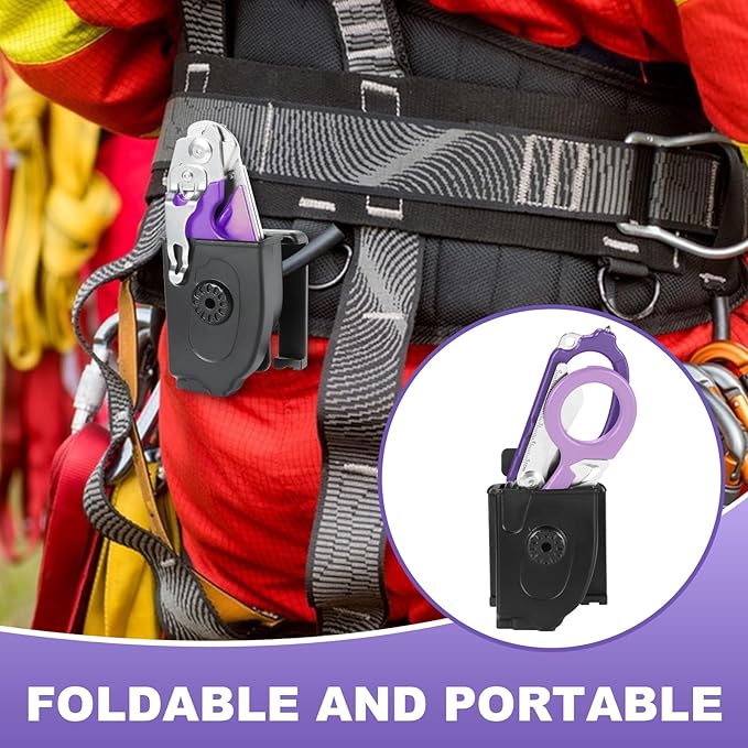 Multi Tool 6 in 1 Emergency Response EMT Shears With Holster竊똕tainless Steel Foldable Trauma Shears with Strap Cutter and Glass Breaker, Outdoor Camping Tools (Purple)