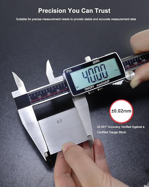 Digital Caliper 12 Inch, 짹0.001" High Precision, Rechargeable & IP54 Calipers Measuring Tool, Stainless Steel Vernier Caliper 300mm with Large LCD, MM/Inch/F, Rubber Grip for 3D Printing, Machine Shop