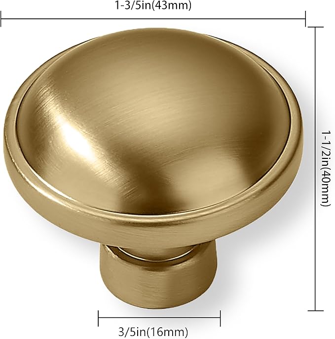 Khtumeware 2 Pack Large Cabinet Knobs - Brushed Brass, 1-3/4 inch (44 mm) Diameter, Heavy Duty Zinc, Kitchen Drawer Pulls