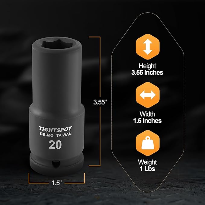 TIGHTSPOT 3/4" Drive 20mm Deep Impact Socket Heavy Duty CR-MO Jumbo Socket 6 Point Automotive Truck and Heavy Equipment Repair