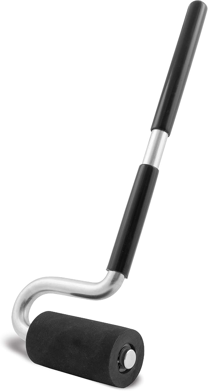 Long Handle J Roller with Thick Rubber Roller 1-1/2??in Diameter by 2-7/8??Wide For Veneers Laminate Wall Coverings and Edge Banding for Maximum Pressure Adhesion