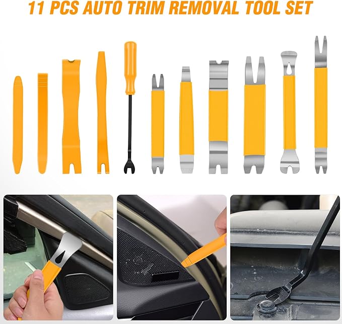 GOOACC 11PCS Trim Removal Tool Kit, Metal & Nylon Pry Tools Set for Car Door Panel, Dashboard, Audio, Clips, Fastener Remover w/Storage Box ??Yellow