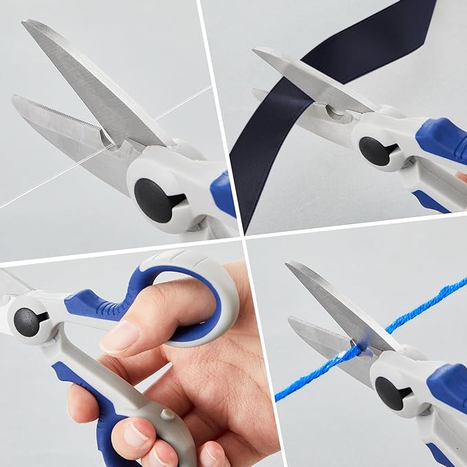 Honoson 2 Pcs 5.7" Fishing Scissors Braided Line Cutters Fishing Heavy Duty 3cr13 Non Slip Serrated Edge Scissors Saltwater Freshwater Braid Multi Function Cutter for Trimming (Blue Gray)