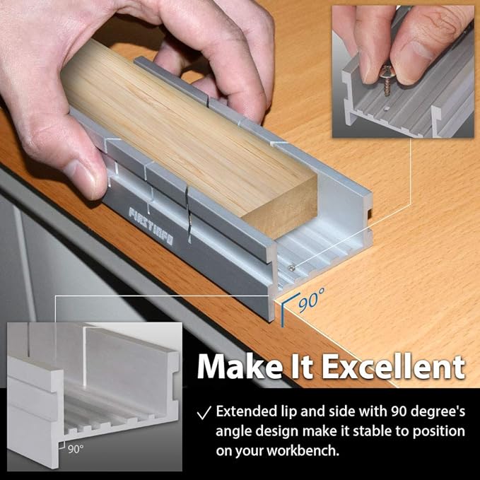 FIRSTINFO H5442 Metal Small Aluminum Miter Box 5.5 Inch Small Tiny Mitre Box for Manual Saw for Hand Saw 3 Cutting Angles