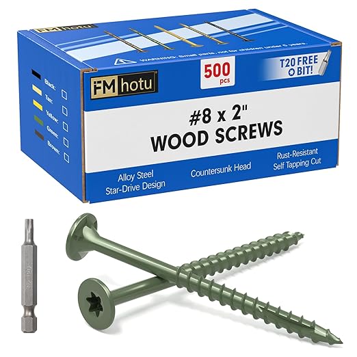 #8 x 2” Deck Screws, 500Pcs Star Drive Wood Screws, Rust Resistant Timber Screws for Timber/Log/Landscaping Wood, T20 Star Bit Included, Green