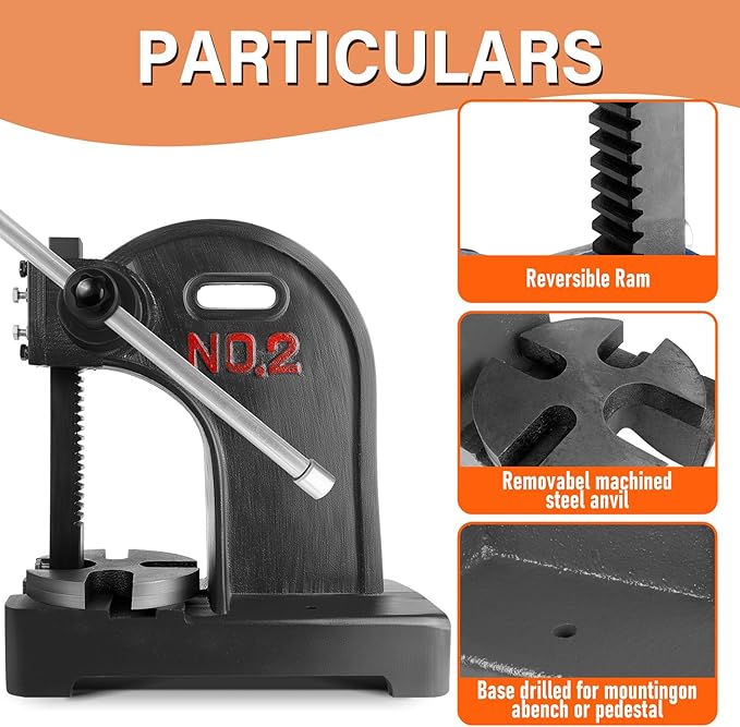 2 Ton Arbor Press Manual Heavy Duty Arbor Press Machine,8.5" Work Height,Manual Arbor Press Cast Iron Desktop Punch Press,for Punching,Bending,Stretching (Black, 2T)