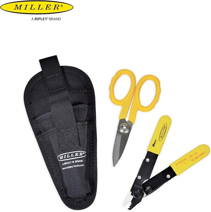 Miller MA01-7000 Kit, FO 103-T-250-J 3-Hole Fiber Optic Cable Stripping Tool and KS-1 Kevlar Scissors, Easily Portable Tool Set with Belt Clip Pouch for Professionals