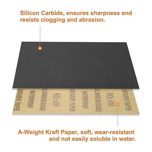 HARFINGTON 50pcs Sandpaper 600 Grit 9 x 11 Inch A-Weight Backing Silicon Carbide Abrasive Wet Dry Sanding Sheets for Wood Finishing, Metal Sanding, Automotive Polishing
