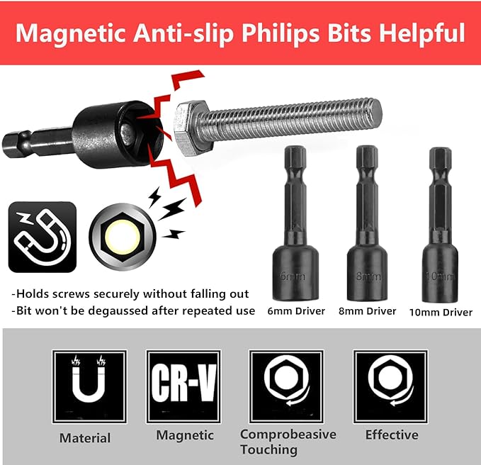 Greywolf Impact Driver Bit Set, 40 Piece 1/4" Impact Driver Bit Set, S2 Magnetic Magnetic S2 Steel Phillips/Slotted/Square/Torx Driver Bits with Retractable Bit Holder and Magnetic Nut Driver