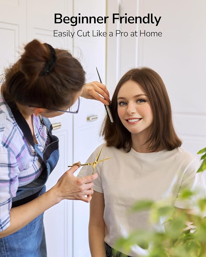 ULG Professional Hair Cutting Scissors 6.5 Inch ??Sharp Barber Shears, Stainless Steel Symmetrical Salon Haircut Scissors for Women, Men, Kids, Gloss Paint Finish, Golden
