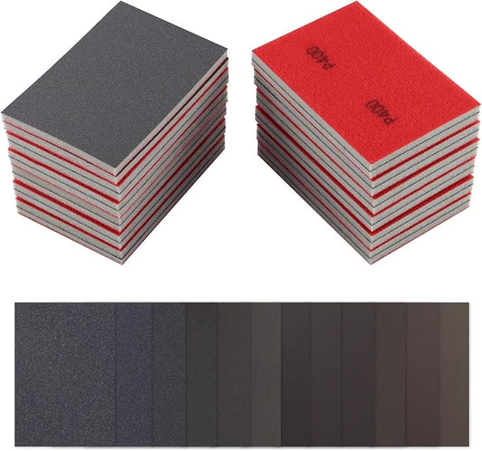 24pcs Sanding Sponge Set, 12 Different Grades of Sanding Block 180-3000Grits, Reusable Wet and Dry 4"x3" Sand Paper for Metal Wood Drywall Walls Stone Automotive Paint Plastic DIY(Variety of Grits)