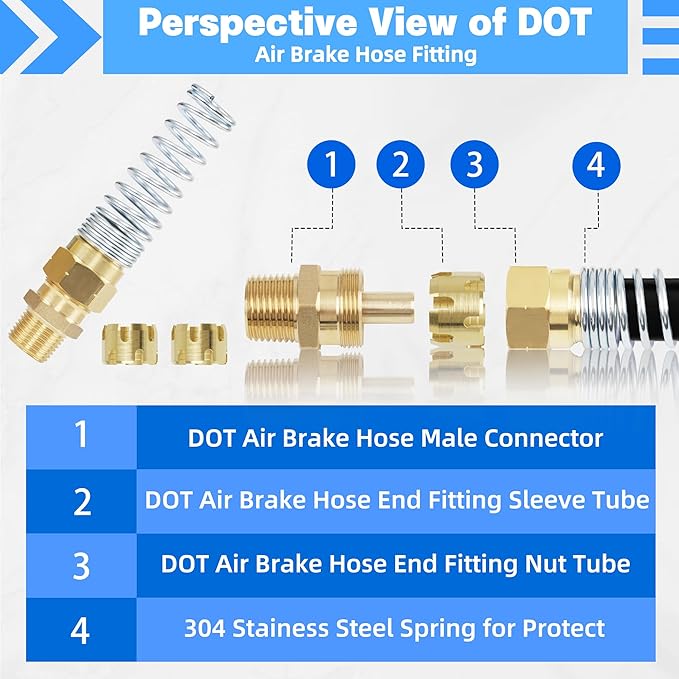 3/8??Hose x 1/2??Male Connector with Spring Guard, Dazakoot 2 Pack Air Brake Hose End Brass Fitting with 2 Pack 3/8??Sleeve Tube