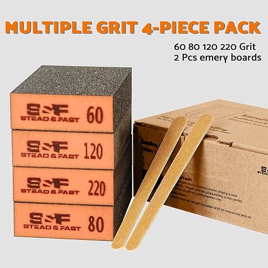Sanding Sponge, 60 80 120 220 Coarse Medium Fine Grit Sanding Block, Sander Sponges for Drywall Metal, Sandpaper Sponge Sanding Blocks for Wood 4 Pcs by S&F STEAD & FAST
