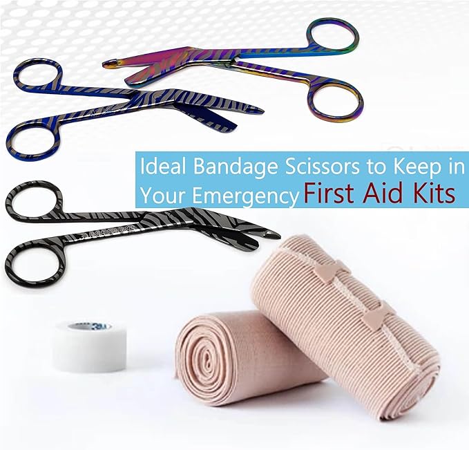 Set of 3 Assorted Pattern Nurse Doctor EMT Lister Bandage Scissors 5.5" (14cm), Stainless Steel, Premium Quality-Ideal Gift (PK12)