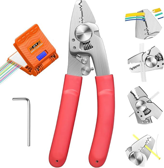 2-piece kit Fiber Optic Stripper & Fiber optic cleaning clip 7-in-1 Functions Fiber Optic Stripping Pliers, 5G/4G Stripping Holes And Fiber Optic Scissors, For Network/Coaxial/Fiber Optic Cables