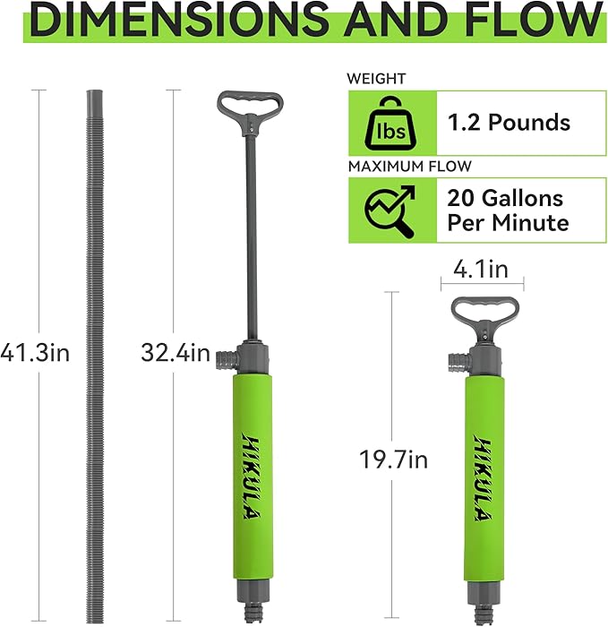 Manual Bilge Pump for Boats Kayak Canoe - Portable Siphon Pump, Kayak Bailer with Reversible Hose,Green,19.7 Inch