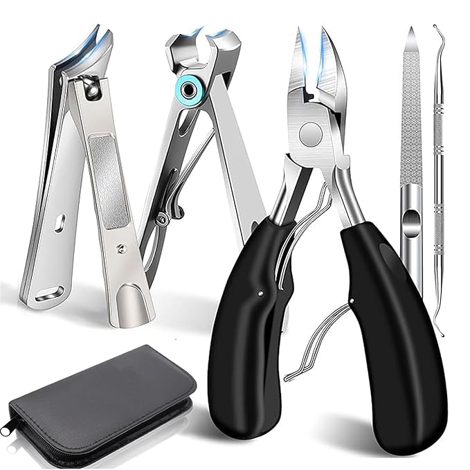 Toenail Clippers for Seniors Thick Toenails Angled Head Large Toe Nail Clippers Heavy Duty Ingrown Toenail Clippers with Wide Jaw Slanted Nail Trimmer Cutter