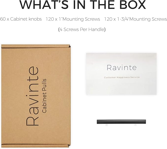 Ravinte 60 Pack | 5-3/16'' Curved Cabinet Pulls Matte Black Kitchen Drawer Pulls Arch Cabinet Handles 5-3/16?쒵ength, 3??Hole Center