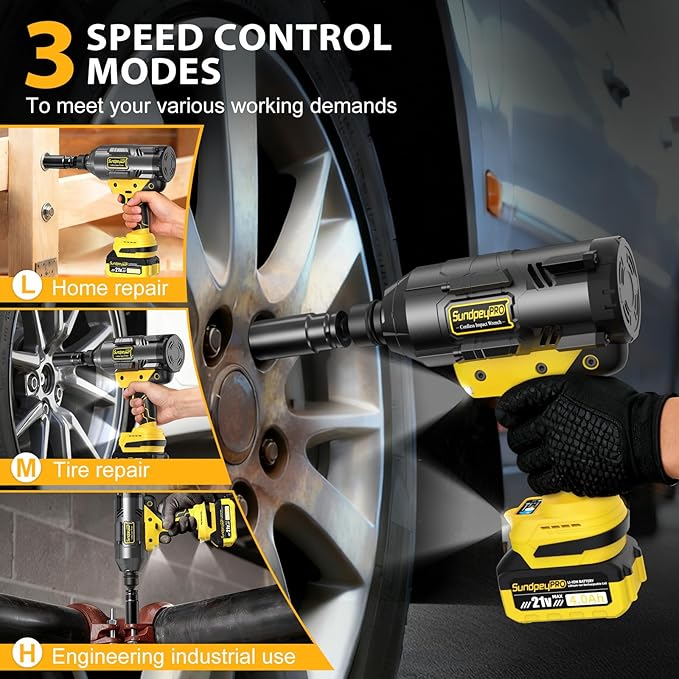 21V Cordless Impact Wrench - 1600Ft-lbs(2100N·m) Heavy Duty High Torque Brushless 3/4 Impact Gun with 2 x 4.0Ah Batteries & Fast Charger 3/4" to 1/2" Adapter & 5 Sockets for Car Industrial