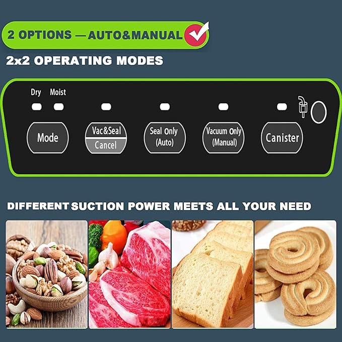 Precision Vacuum Machine,Pro Food Sealer with Built-in Cutter and Bag Storage(Up to 20 Feet Length), Both Auto&Manual Options,2 Modes,Includes 2 Bag Rolls 11?쓝16??and 8?쓝16??Compact Design
