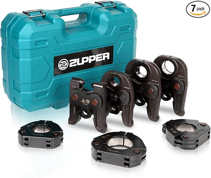 ZUPPER 7PCS MegaPress Pressing Kit 1/2??2??with 3PCS Pressing Jaws,3PCS Press Rings, 1PC Actuator for Carbon Steel Pipes Compatible with Standard Pressing Tools