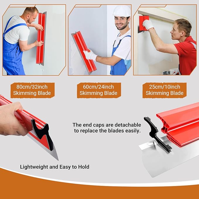 DEKEones Drywall Skimming Tools Set with 10??4??2??Skimming Blades, a Paint Roller, a Extension Pole and 3 Kinds of Putty Knife Tools for Smoothing Wall and Ceiling