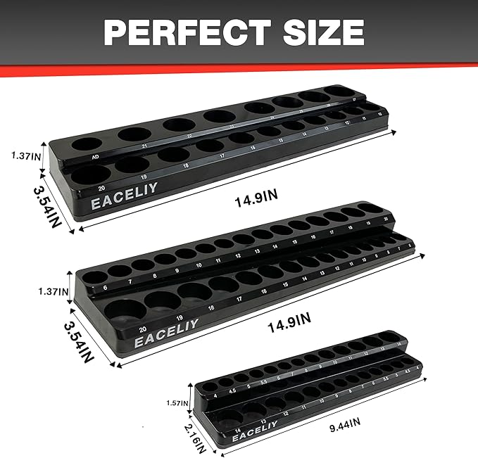 3Pcs 1/2", 1/4" and 3/8" Magnetic Socket Organizer Set,Metric Socket Holder Kit, Socket Trays竊똦olds 75 Deep and Shallow 3/8" Sockets(sockets not included)