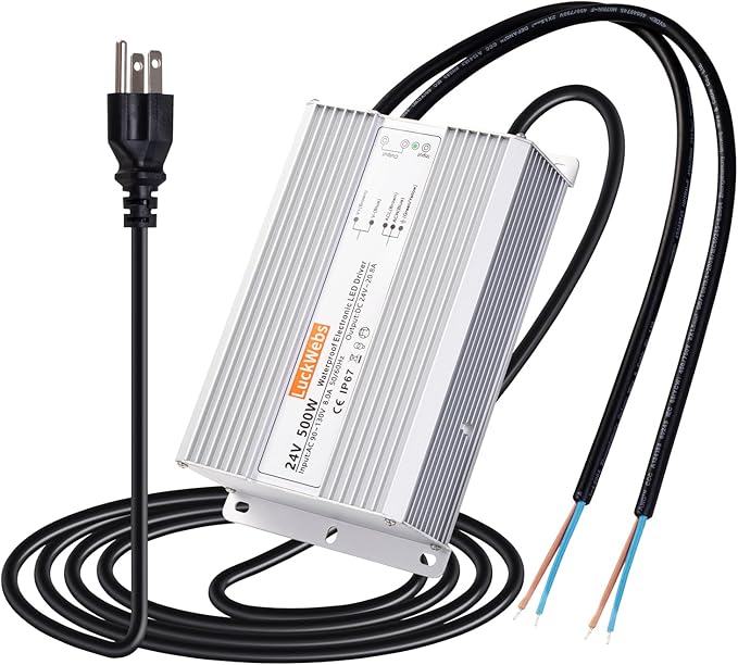 LED Driver 24V500W Waterproof Power Supply AC90-130V to DC24V20.8A Low-Voltage IP67 Transformer Suitable for Street Lights Lawn Lights LED Outdoor Landscape Lighting Waterproof Transformer