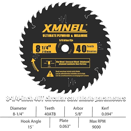 8-1/4 Inch Table Saw Blade 40 Teeth,8-1/4 Framing Saw Blade,Replacement for Diablo D0840,DeWalt DWA181440 Blade for Cutting Hardwoods,Softwoods,Veneer Plywood and Other Woods,40 ATB,Shaft 5/8 Inch