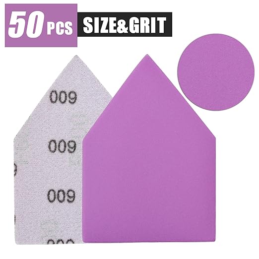 600 Grit Sandpaper 50PCS, 90mm x 65mm Triangle Sanding Sheets, Fits Milwaukee M12 Fuel Sander, Hook & Loop Detail Sander Pads, Ceramic Alumina Abrasive Sand Paper for Wood Finishing, Detail Sanding