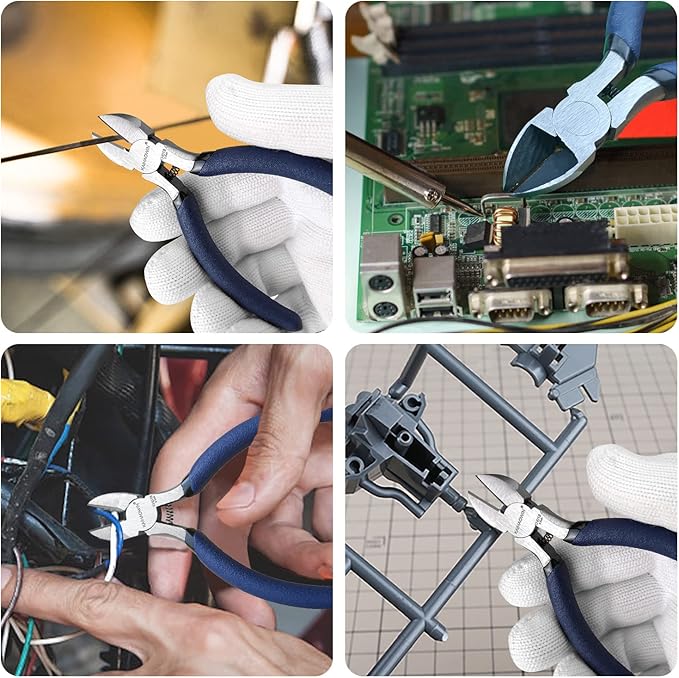 Wire Cutters 5 * 5 inch, KAIHAOWIN Flush Cutters Diagonal Cutters Side Cutters Precision Ultra Sharp Spring Loaded Wire Snips Clippers Dikes Cutting Pliers Small for Crafting Jewelry Making
