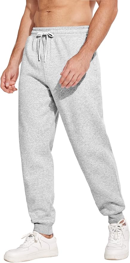 PINSPARK Men's Fleece Joggers with Zipper Pockets Tapered Sweatpants Cotton Sweat Pants for Mens Heavyweight Lounge Pants