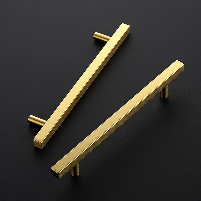 Ravinte 20 Pack 6-1/4 Inch Cabinet Pulls Gold Sqaure Kitchen Cabinet Handles Gold Cabinet Hardware Stainless Steel Drawer Pulls 8-4/5 Inch Overall Length with Mounting Template