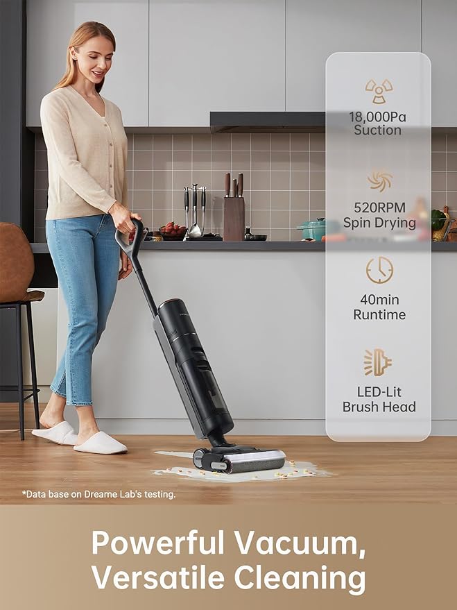 DREAME H13 Pro Wet Dry Vacuum Cleaner, Smart Floor Cleaner Vacuum Mop for Hard Floors, 140째F Brush Wash, Hot Air & Dual Rotation Self-Cleaning, GlideWheel Power System, Great for Sticky Messes