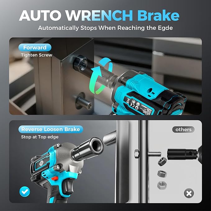 1/2" Cordless Impact Wrench Kit, Impact Gun 3-Mode Speed with 4.0Ah Battery and Fast Charger, 20V High Torque 465Ft-lbs (630N.m), Brushless 2500RPM Power Electric Impact Wrench with LED Light for Car