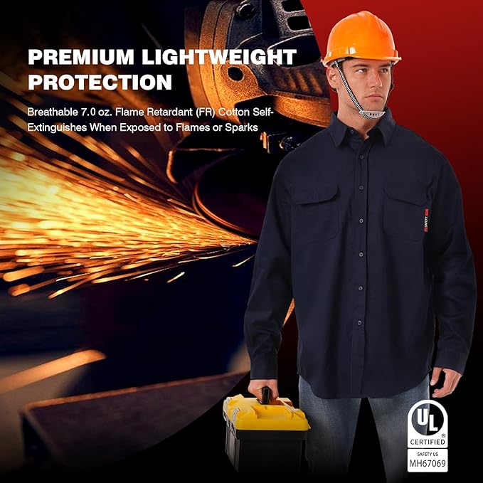 SKSAFETY 7oz FR Shirts for Men, Welding Shirt Hi Vis Flame Resistant 100% Cotton Fire Retardant Longsleeve Shirt CAT2