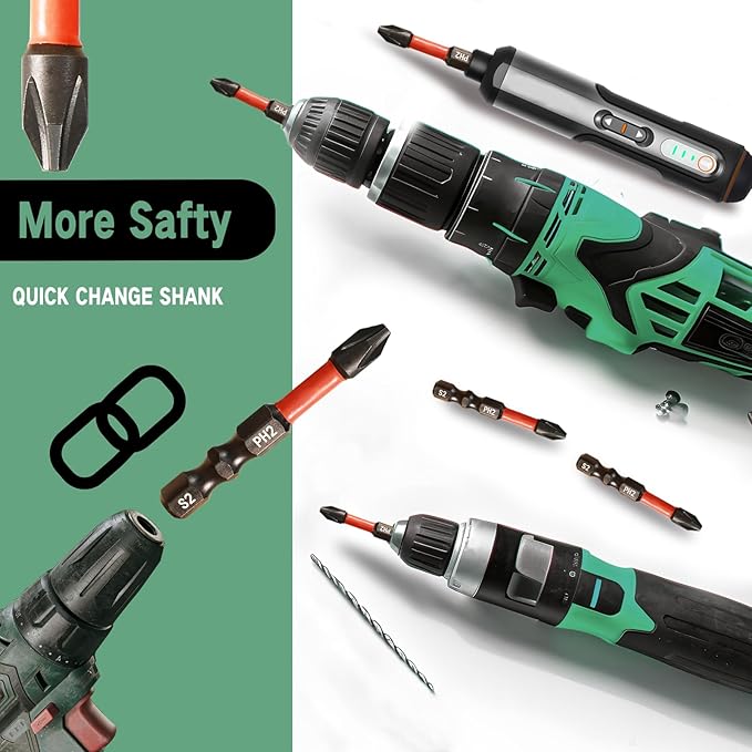 Impact #2 Phillips Screwdriver Bit Set, 10 Pieces 2??S2 Steel Magnetic PH2 Tips Driver Power Bit Set with Organizer Case