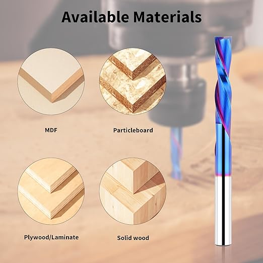 5PCS Down Cut Spiral Router Bit 1/4 Inch Shank, 1-1/4 Inch Cutting Length, Extra Long 3 Inch Overall Length, CNC Router Bits Set Downcut for Wood Milling Cutter