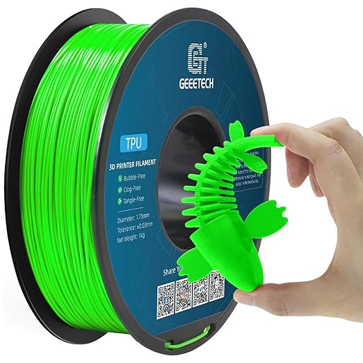 Geeetech TPU Filament 1.75mm ??95A Flexible 3D Printer Filament with High Elasticity, 1KG (2.2lbs) Spool, Dimensional Accuracy 짹0.03mm, Fits Most FDM Printers, Green