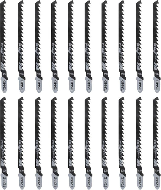 TAROSE 20-Piece T244D 4 Inch 6 TPI Assorted T-Shank Jig Saw Blades Set for Speed Cutting Wood, Scroll Cutting Wood