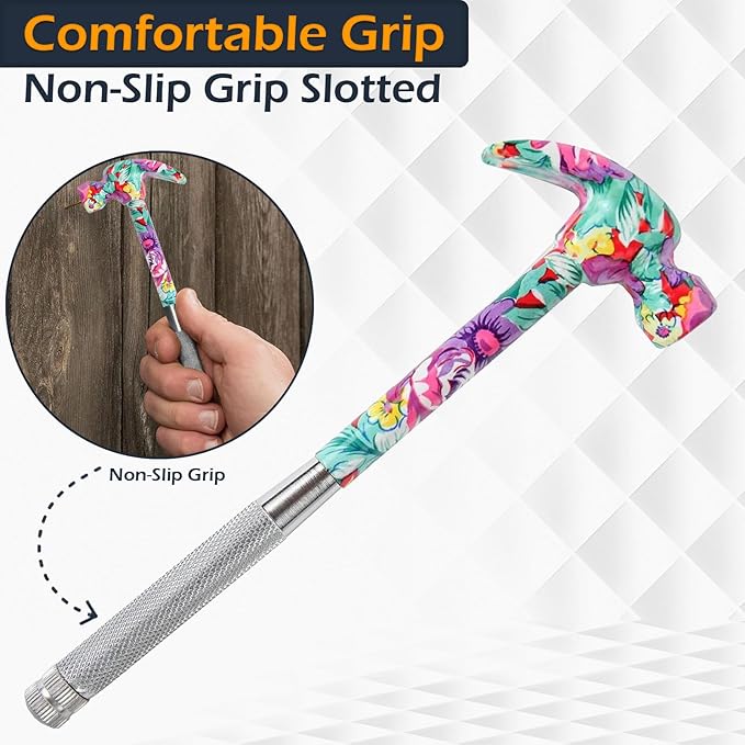 Home-X 6-in-1 Floral Hammer – Multifunctional Hammer with Screwdrivers Inside | Includes Slotted Flat Head, Phillips, Flat Head 2, and Hammer Cup | Portable Mini Hammer Tool (Pink)