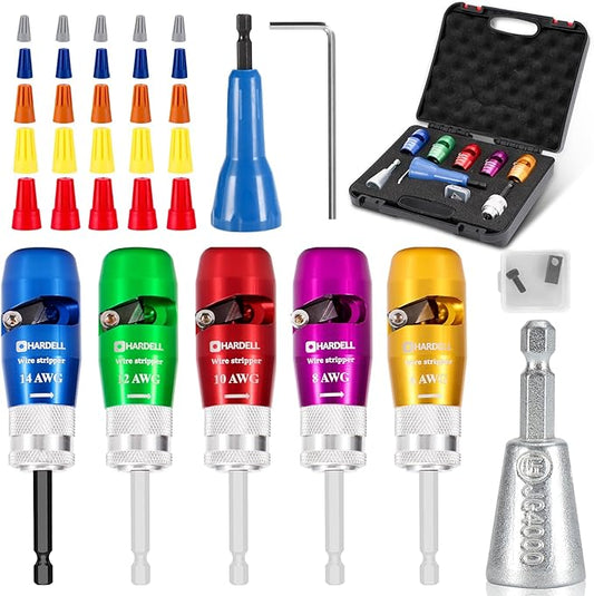 HARDELL Wire Stripper for Drill, 6-14 AWG Wire Stripper Tool, 1/4 Hex Shank Wire Twister Tool for Drill, Wire Stripping Twisting Connector for Electrician, with 25pcs Wire Nuts & Replacement Blades