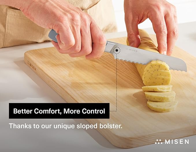 Misen Serrated Bread Knife - High-Carbon Japanese AUS8 Steel - Perfect for Soft Foods, Bread, Pastries, and Fruits - Verstatile Slicer, Razor-Sharp Edge, Durable Blade, Ergonomic Handle - 5", Gray