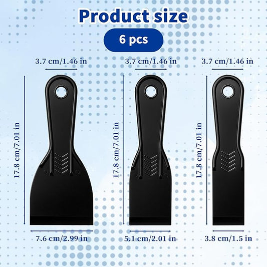 6-Pack Putty Knife - 1.5?섃?2?섃?3?섃?Black Plastic Putty Knife - Flexible Plastic Paint Scraper Tool for Repairing Walls, Spackling, Scraping, Plaster, Spackle, Spreader - Tamale Spackle Tools