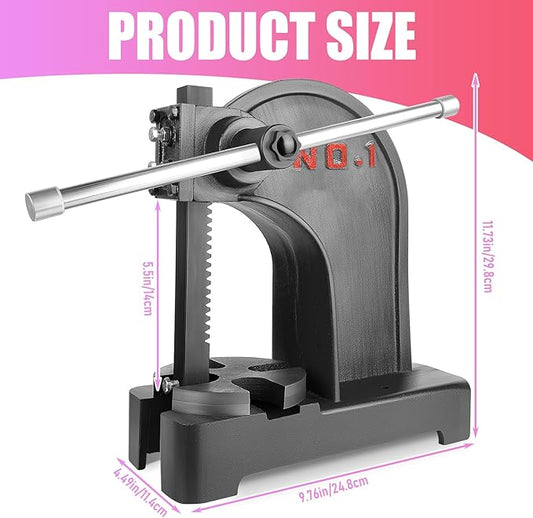 Heavy Duty 1 Ton Arbor Press, Manual Arbor Press, 8.5" Maximum Height, Cast Iron Desktop Press for Bending, Stamping, Forming, Stretching (1 Ton Black)