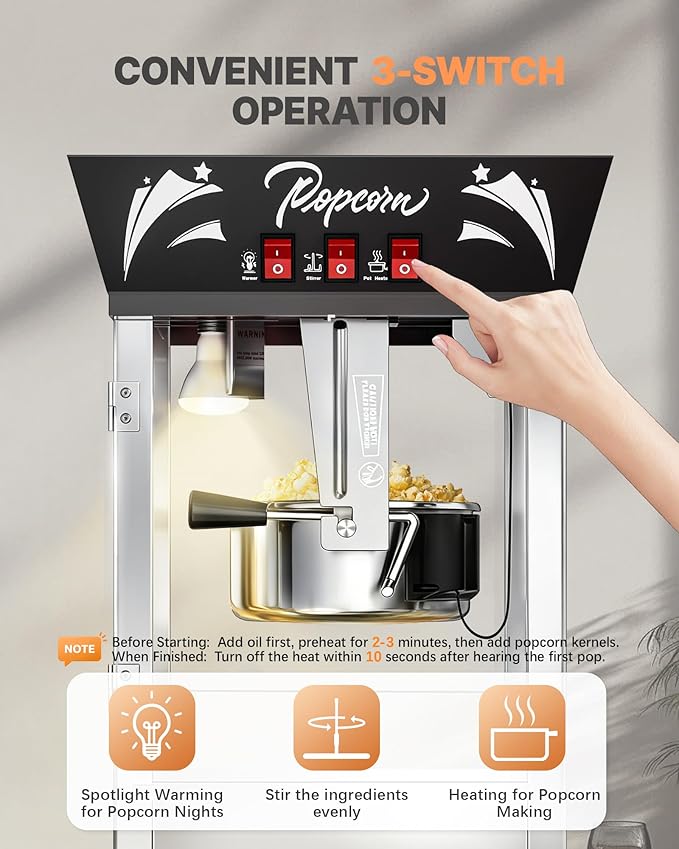 12 Oz Commercial Popcorn Machine, 850 W, Movie Theater Popcorn Machine, Black Tabletop Pop corn Machine with 3-Switch Control & Steel Frame Tempered Glass Doors for Home Theater