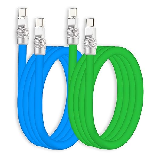 chubbycable Couple Chubby 2-Pack 240W USB C Cable Extra Thick Silicone Fast Charging Cable Compatible with iPhone 17-15 Series iPad Galaxy Series, Blue+Green, Type-C to Type-C, 6.6FT
