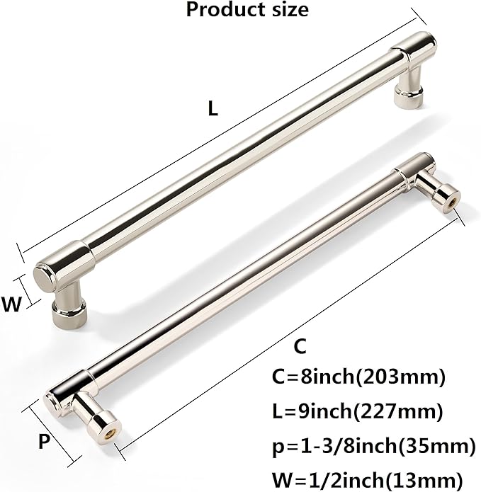 khtumeware 10 Pack 8 Inch(203mm) Polished Nickel Cabinet Pulls Kitchen Cabinet Handles Kitchen Cabinet Hardware for Cupboard Drawer Pulls Dresser Handle